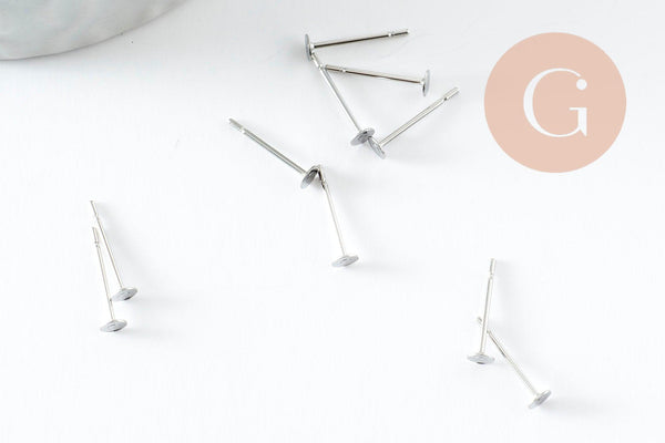 Clous-puces oreille acier inoxydable 316 platine 3mm, x50 (G9465)