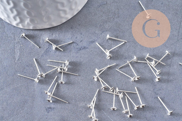Clous-puces oreille argentés avec plateau 4mm, x50 (G0503)