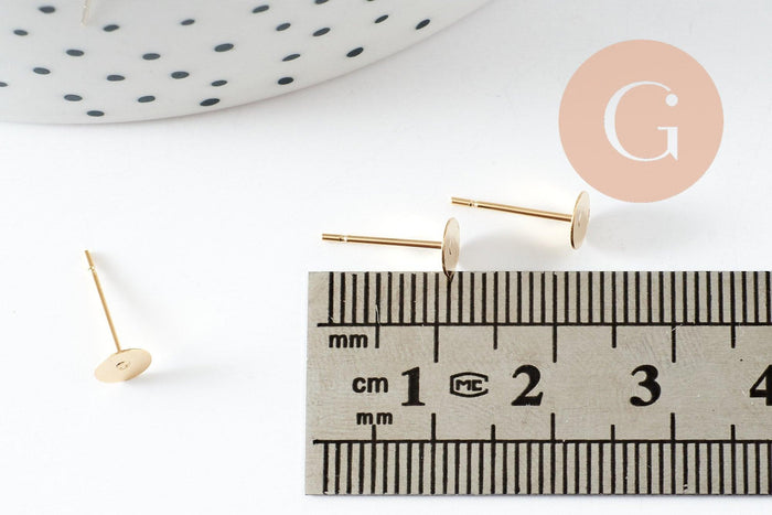 Clous-puces oreille avec plateau acier inoxydable 304 doré 5mm, x10 (G9727)