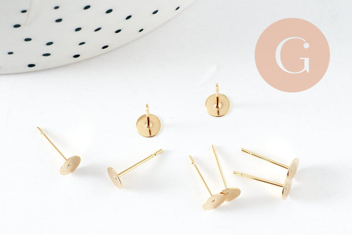 Clous-puces oreille avec plateau acier inoxydable 304 doré 5mm, x10 (G9727)