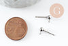 Clous puces oreille boule acier 304 inoxydable platine avec anneau 15mm, x10 (G9646)