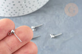 Clous puces oreille boule acier 304 platine inoxydable anneau, x10 (G8150)