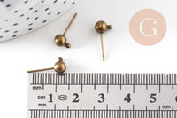 Clous-puces oreille boule bronze avec anneau, boucles d'oreille,oreille percée,diamètre 5mm, x 10 (G0647)