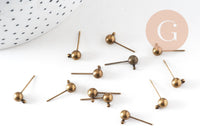 Clous-puces oreille boule bronze avec anneau, boucles d'oreille,oreille percée,diamètre 5mm, x 10 (G0647)