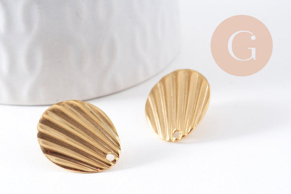 Clous-puces oreille coquillage acier 304 inoxydable dore 1 trou 21.5mm, la paire (G10286)