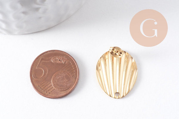 Clous-puces oreille coquillage acier 304 inoxydable dore 1 trou 21.5mm, la paire (G10286)