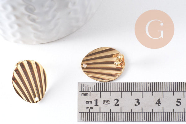 Clous-puces oreille coquillage acier 304 inoxydable dore 1 trou 21.5mm, la paire (G10286)