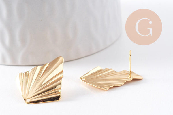 Clous-puces oreille losange plié laiton doré 18K 1 trou 25mm, la paire (G10342)