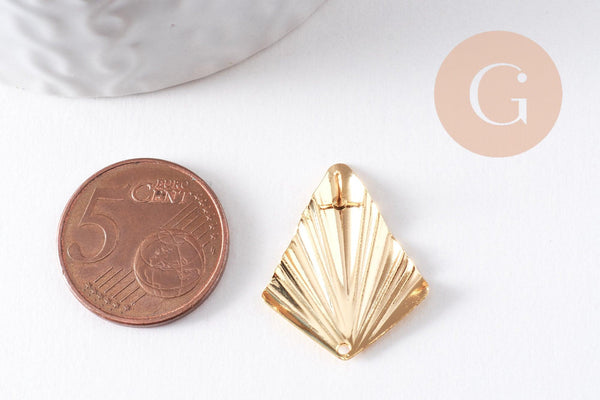 Clous-puces oreille losange plié laiton doré 18K 1 trou 25mm, la paire (G10342)