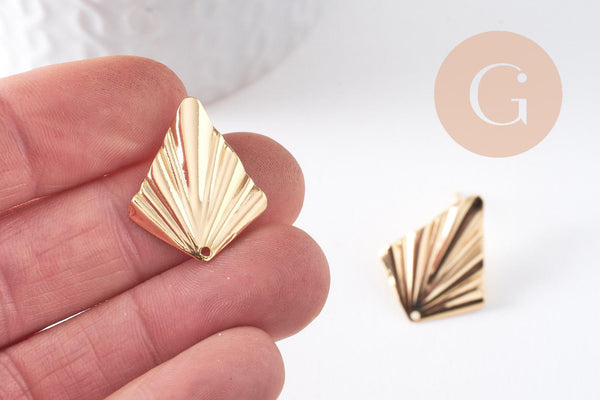Clous-puces oreille losange plié laiton doré 18K 1 trou 25mm, la paire (G10342)