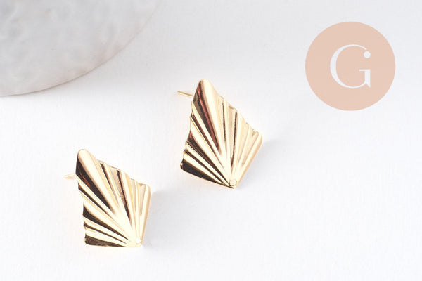Clous-puces oreille losange plié laiton doré 18K 1 trou 25mm, la paire (G10342)