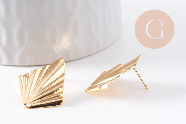 Clous-puces oreille losange plié laiton doré 18K 1 trou 25mm, la paire (G10342)