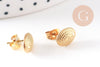 Clous-puces oreille ovale texturé acier 304 inoxydable dore 1 trou 9.5mm, la paire (G10486)