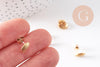 Clous-puces oreille ovale texturé acier 304 inoxydable dore 1 trou 9.5mm, la paire (G10486)