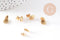 Clous-puces oreille ovale texturé acier 304 inoxydable dore 1 trou 9.5mm, la paire (G10486)