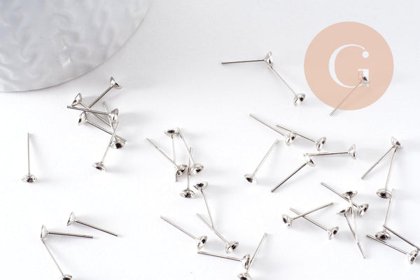 Clous-puces oreille platine avec plateau 4mm, x10 (G2869)