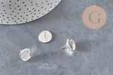Postes de aretes tipo broche para cabujón redondo de 12 mm, acero inoxidable 304 plateado, x10 (G11214)