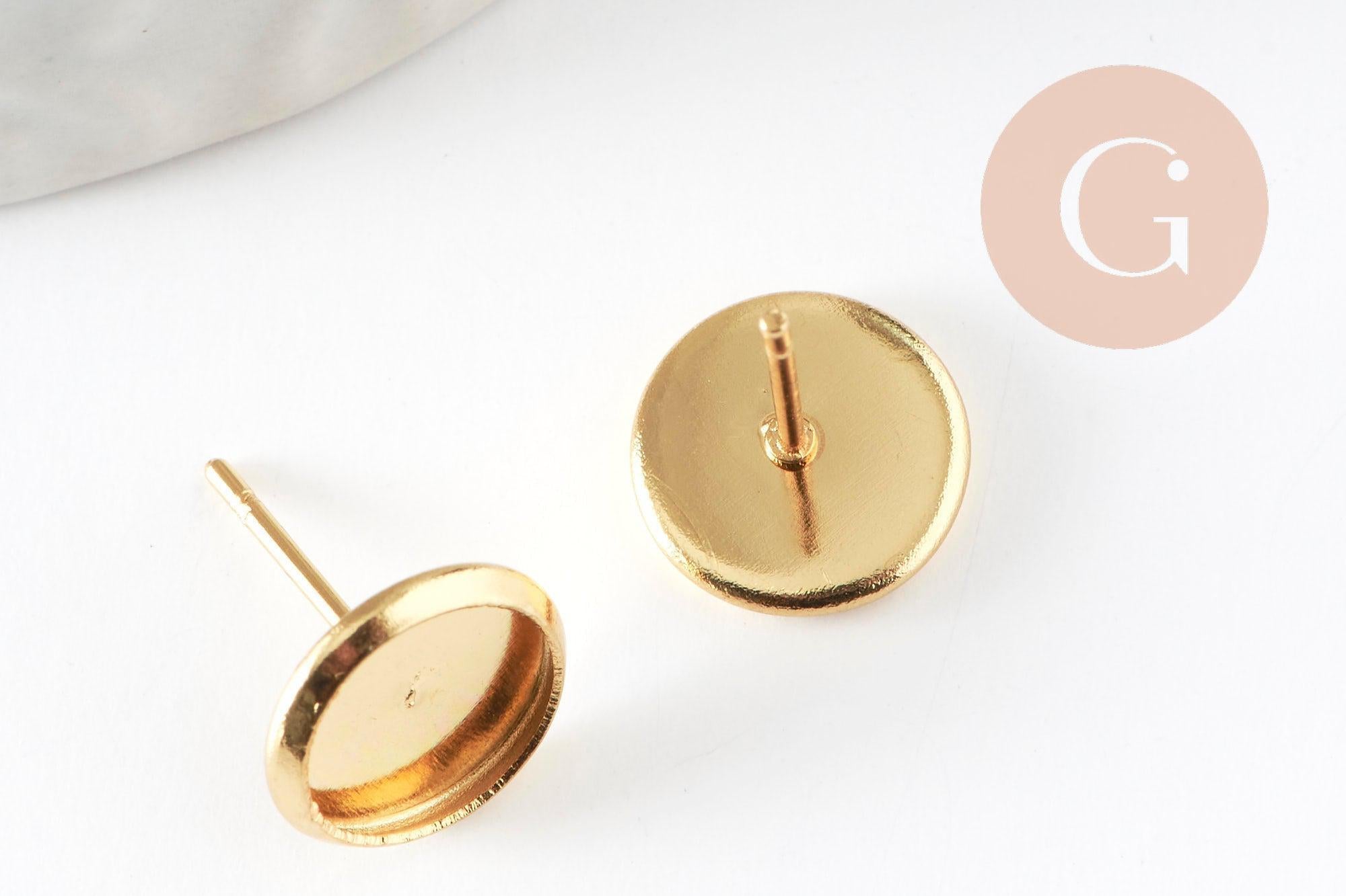 Clous-puces oreille support cabochon rond 8mm acier 304 inoxydable dore, x10 (G5322)