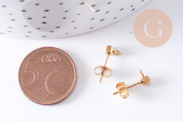 Clous-puces oreille zircon acier 304 inoxydable dore 6mm, la paire, (G10610)