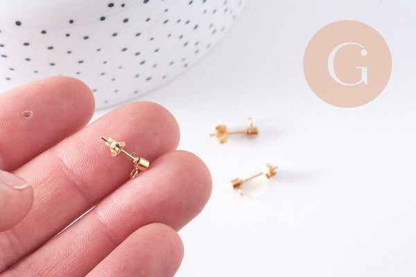 Clous-puces oreille zircon acier 304 inoxydable dore 6mm, la paire, (G10610)