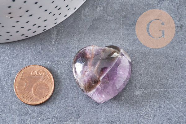 Coeur améthyste Pointe, améthyste naturelle roulée, pierre semi-precieuse, séance lithothérapie, 31mm, x1 G5614