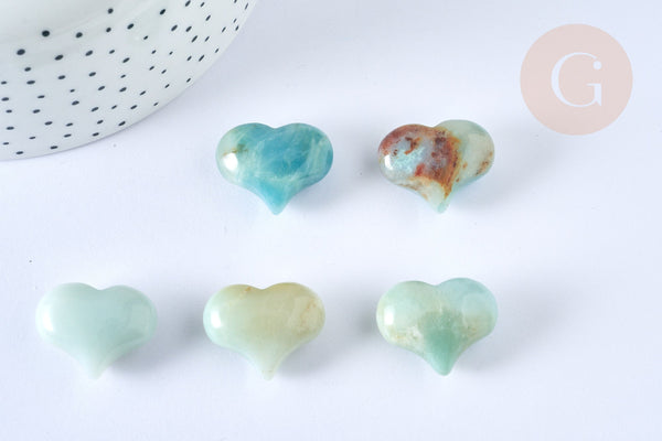 Coeur décoratif amazonite séance lithothérapie 25 mm, x1 (G7169)