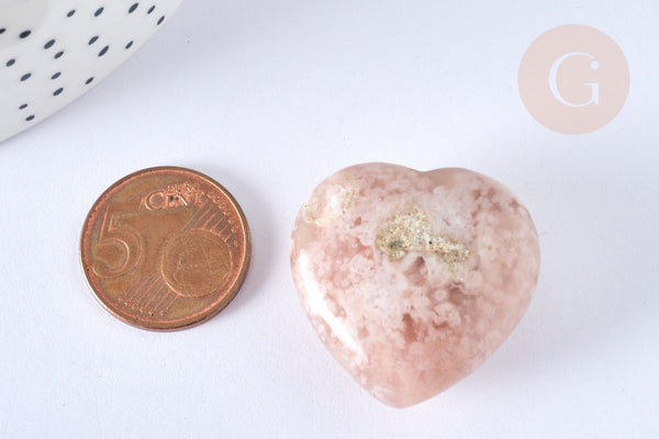 Coeur décoratif pierres naturelles mookaite agate fleur cristal lithothérapie pierre 31mm, x1 (G7170)