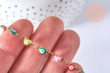 Collier Chaine acier dorée 14k mauvais oeil résine colorée,chaine collier fantaisie, chaine complète,10mm, 45cm, x1 G5352