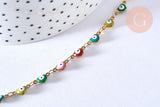 Collier Chaine acier dorée 14k mauvais oeil résine colorée,chaine collier fantaisie, chaine complète,10mm, 45cm, x1 G5352