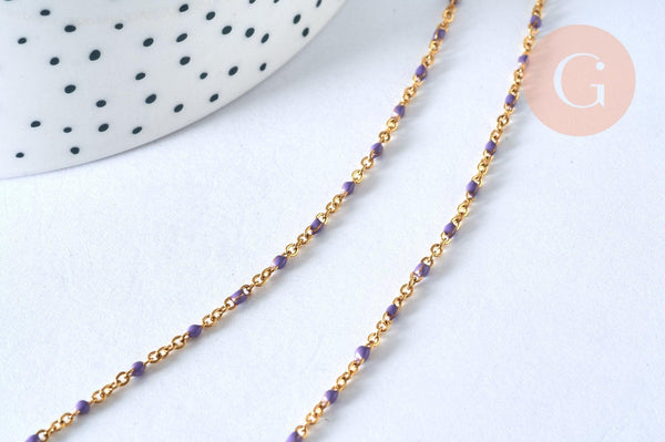 Collier Chaine acier inoxydable 304 dorée 14k complète résine mauve 1.5mm collier,chaîne fine,45.5cm, x1 G5408