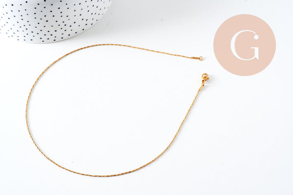 Collier Chaine acier inoxydable doré 14k serpent 1mm-42.5cm, x1 (G1101)