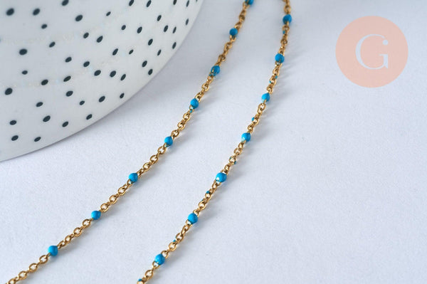 Collier Chaine avec fermoir acier inoxydable doré IP 14k complète résine turquoise 1.5mm-45cm, x1 (G5409)