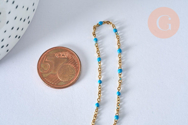 Collier Chaine avec fermoir acier inoxydable doré IP 14k complète résine turquoise 1.5mm-45cm, x1 (G5409)