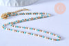 Collier Chaine avec fermoir acier inoxydable doré perles rocaille turquoise artisanale 40.7cm, x1 (G4010)