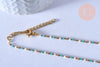 Collier Chaine avec fermoir acier inoxydable doré perles rocaille turquoise artisanale 40.7cm, x1 (G4010)