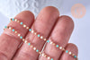 Collier Chaine avec fermoir acier inoxydable doré perles rocaille turquoise artisanale 40.7cm, x1 (G4010)