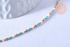Collier Chaine avec fermoir acier inoxydable doré perles rocaille turquoise artisanale 40.7cm, x1 (G4010)
