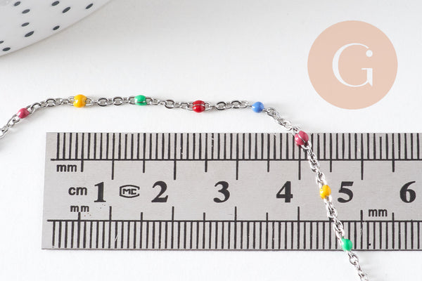 Collier Chaine avec fermoir acier inoxydable platine résine multicolore 2mm-45cm,chaine collier, x1 (G1412)