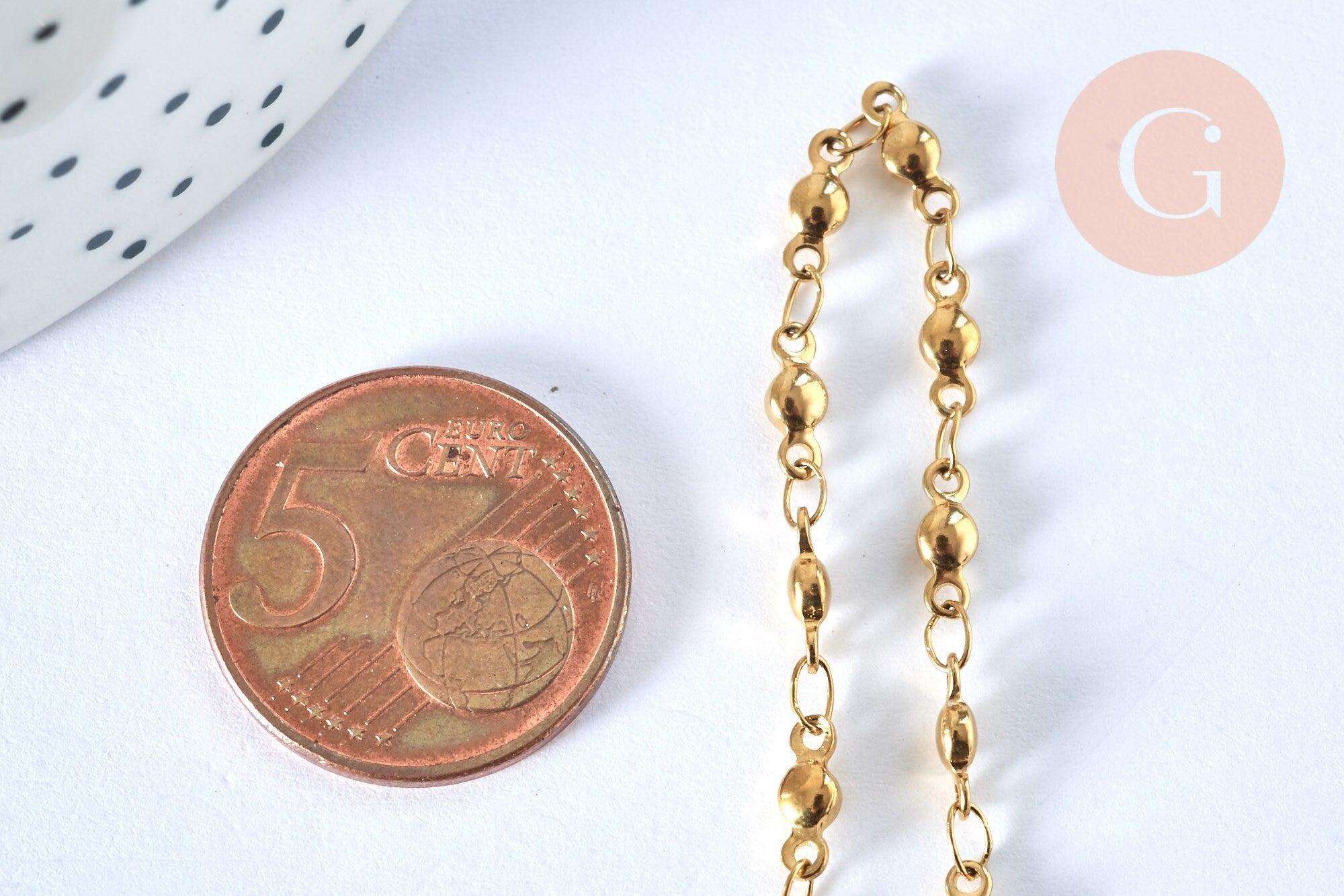 Collier Chaine complète acier dorée 14k boule, chaine fantaisie sans nickel, acier doré, chaine complète,2.mm,45.5cm, x1 G0142
