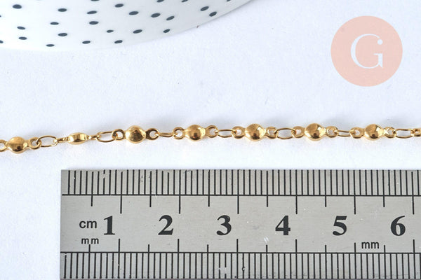 Collier Chaine complète acier dorée 14k boule, chaine fantaisie sans nickel, acier doré, chaine complète,2.mm,45.5cm, x1 G0142