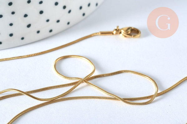 Collier Chaine complète acier dorée 14k serpent, chaine fantaisie collier sans nickel, acier doré,chaine complète,1mm,46.5cm, x1 (G2337)