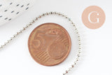 Collier Chaine complète boule acier 304 inoxydable platine 1.5mm/45.5cm,chaine fine argentée avec fermoir création collier x1 (G9778)