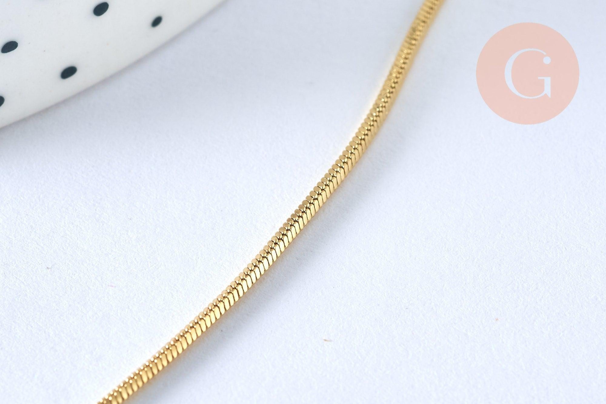 Collier Chaine dorée serpent laiton doré 14K,chaine fine dorée,chaine collier, chaine complète,1.5 mm, 45cm, x1 (G0937)
