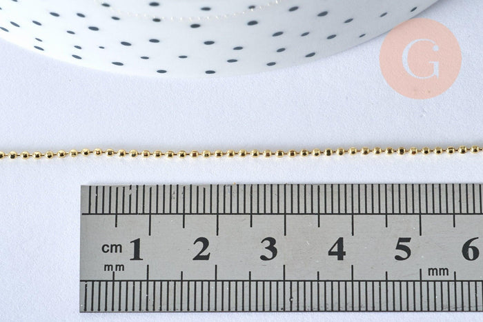 Collier Chaine fine boule avec fermoir laiton doré facettes 45cm-1.2mm, x1 (G0035)