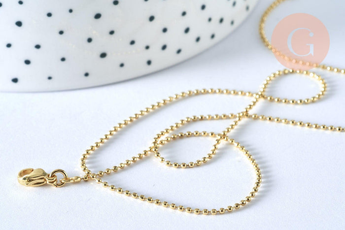 Collier Chaine fine boule avec fermoir laiton doré facettes 45cm-1.2mm, x1 (G0035)