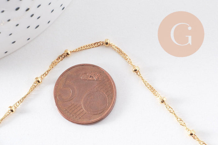Collier Chaine fine complète avec fermoir cuivre doré singapour 16K 1.3 mm-45cm, x1 (G0635)