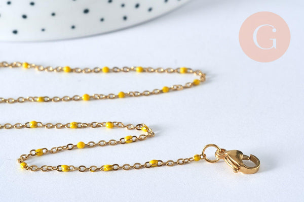 Collier Chaine laiton doré 18k fantaisie résine jaune 2mm 40cm, x1 G3487