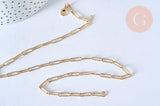 Collier Chaine laiton doré texturée maille rectangle,chaine collier,chaine large,12x3.5mm,chaine complète,49.5cm, x1 (G2410)