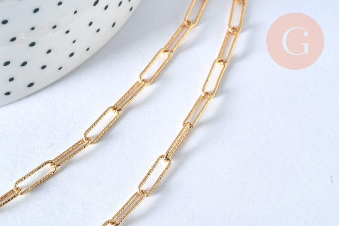 Collier Chaine laiton doré texturée maille rectangle,chaine collier,chaine large,12x3.5mm,chaine complète,49.5cm, x1 (G2410)