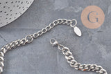 Collier Chaine maille cubaine diamantée acier inoxydable platine 9mm/41cm, x1 (G11055)